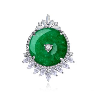 KP Nail Jewellery, &ldquo;Triple AAA Zircon Selection&rdquo;, Rhodium Plating,  21 mm  x 26 mm, Green