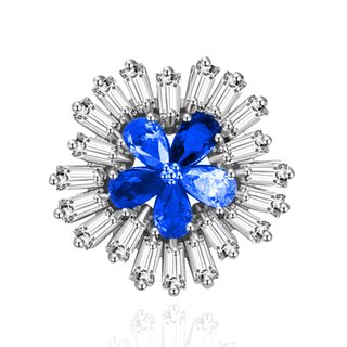 KP Nail Jewellery, &ldquo;Triple AAA Zircon Selection&rdquo;, Rhodium Plating ,  18 mm  x 18 mm, Blue / 1 Pcs.